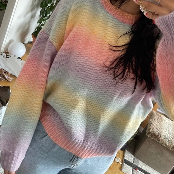 Multi Cable Knit Tie Dye Drop Shoulder Ombre Sweater Sz M New - Picture 5 of 6